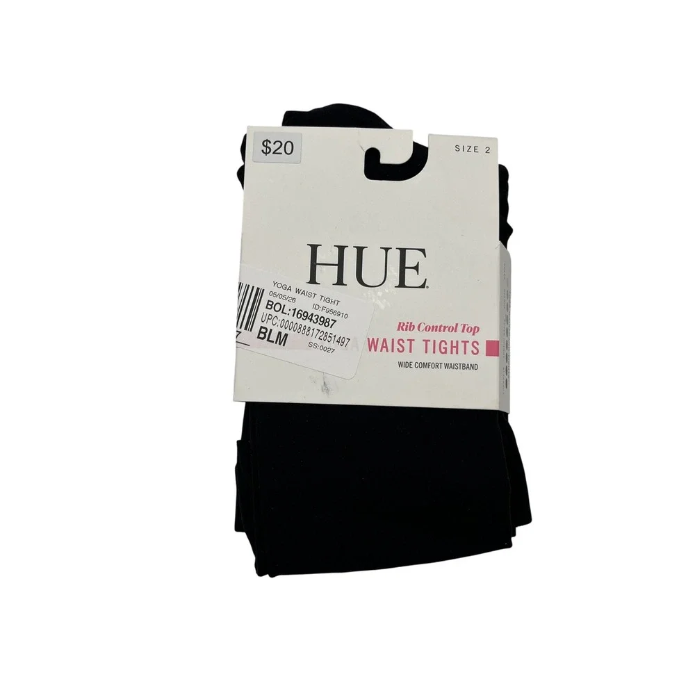 HUE Yoga Waist Tight Womens Size 2 Black Rib Control Top Wide Comfort Waistband